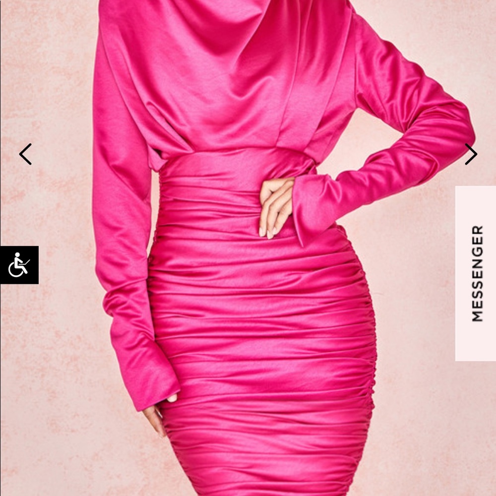 House of CB Hot Pink Satin Draped Mini Dress